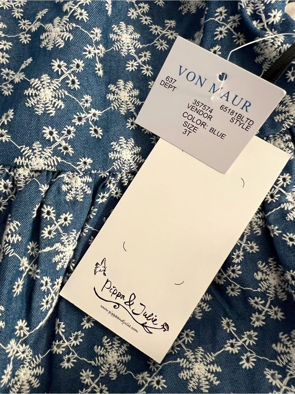 Pippa & Julie Blue Floral Embroidered Girls Dress NWT